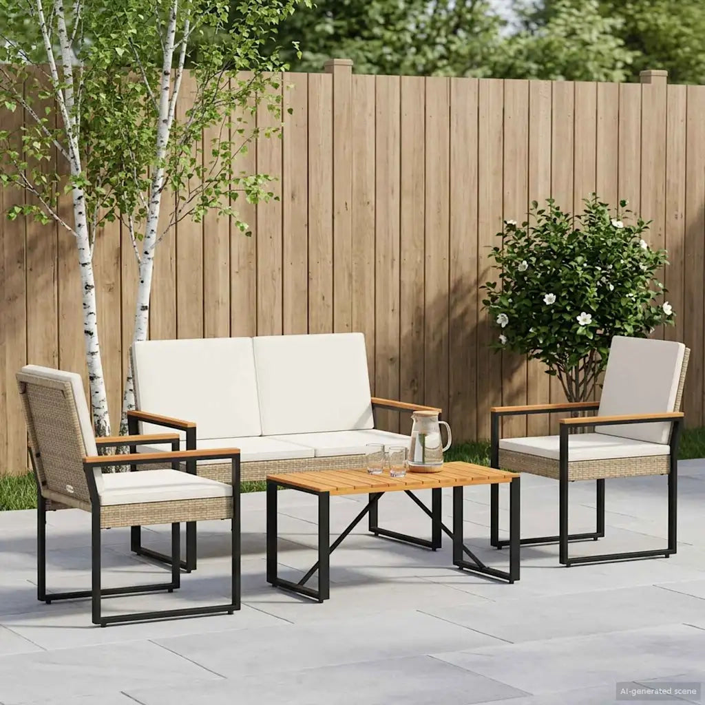 Set Mobili da Esterno 4 pcs Beige e Bianco Crema polyrattan