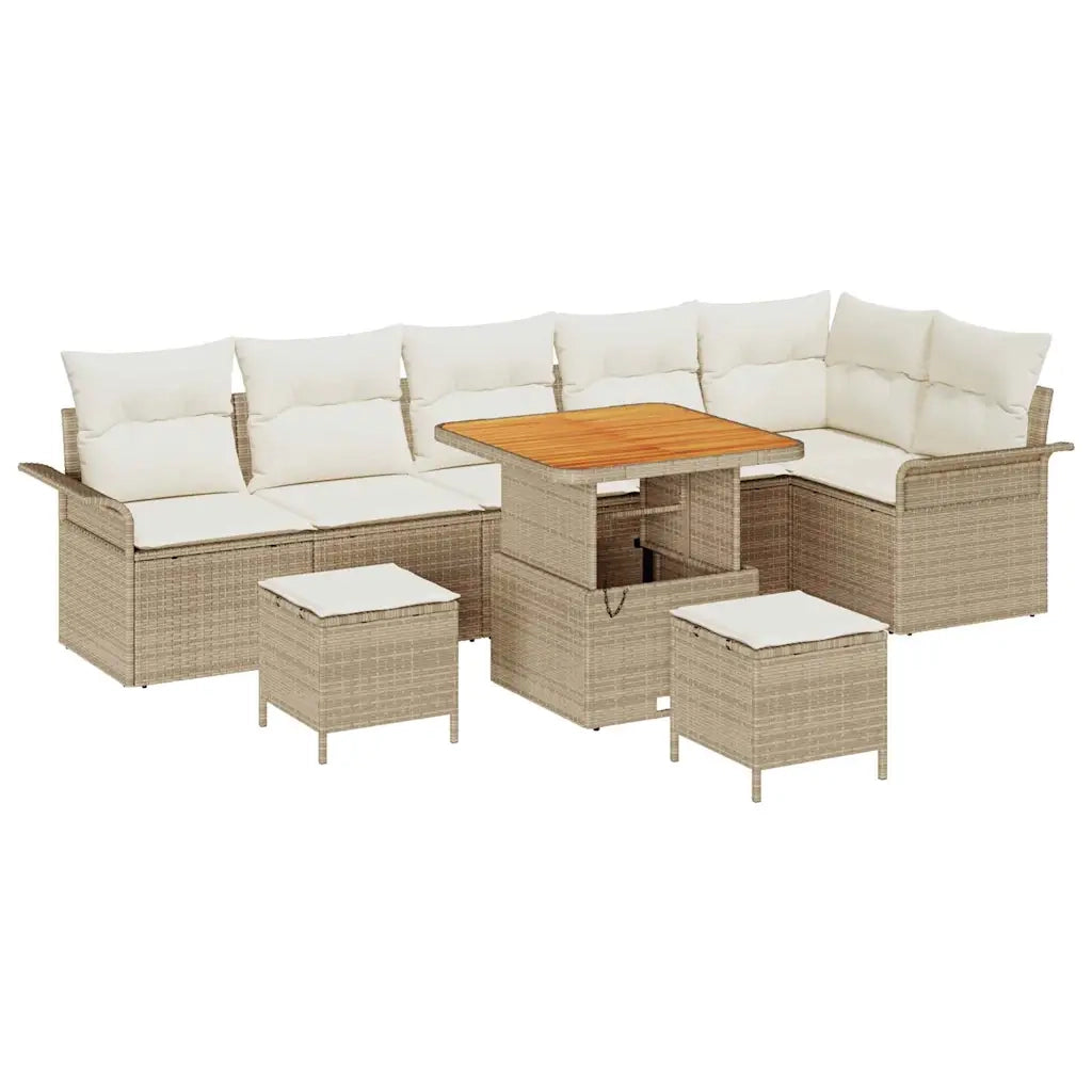 Set Divano da Giardino con cuscino 9 pcs Beige e Crema