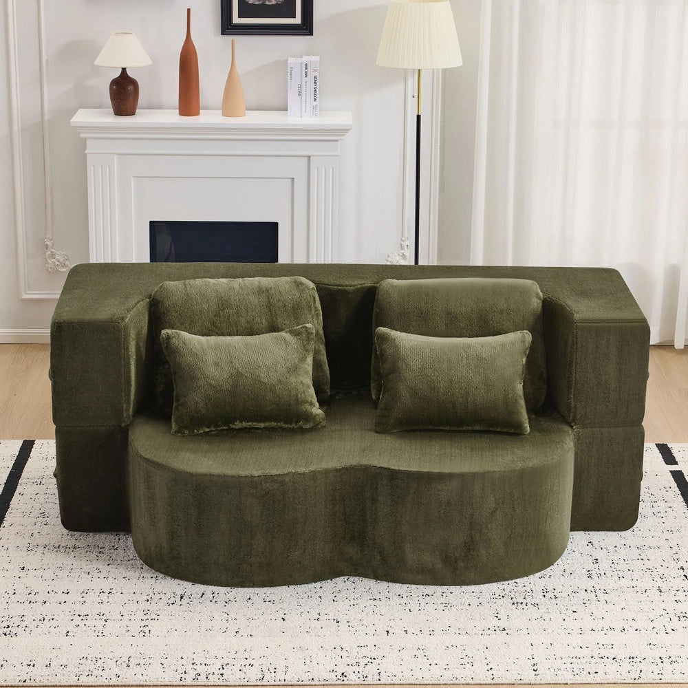 Divano Letto Pieghevole Verde ¨C Xylo ¨C Flanella, Schiuma ad Alta Densit¨¤, 4 Cuscini