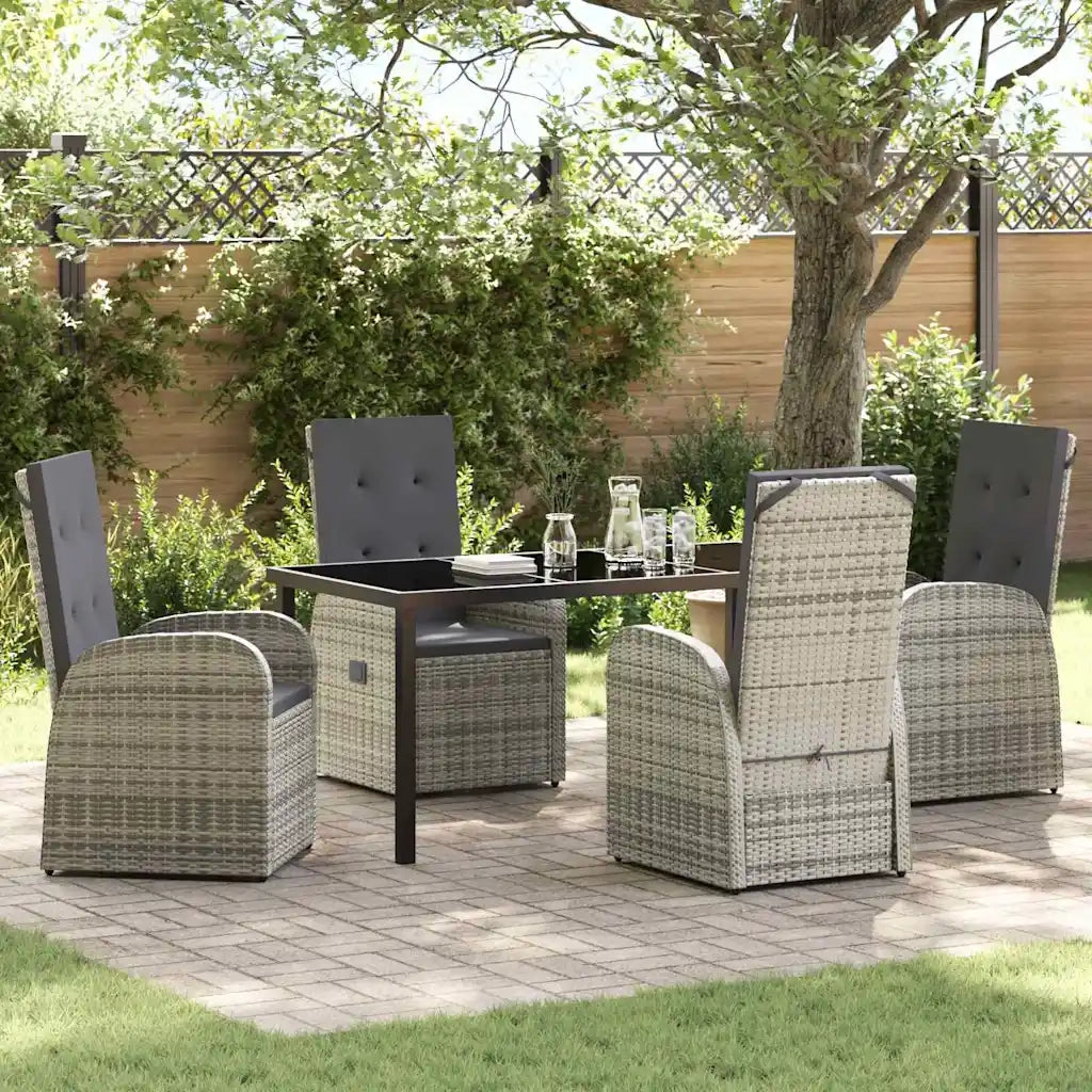Set da Pranzo per Giardino con cuscino 5 pcs Grigio polyrattan