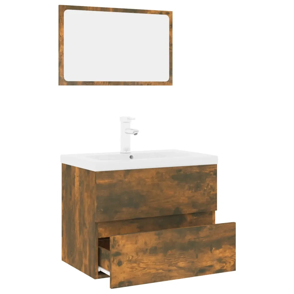 Mobile bagno con specchio e armadietto 60 x 38,5 x 45 cm design moderno legno composito finitura rovere affumicato 02_0055336