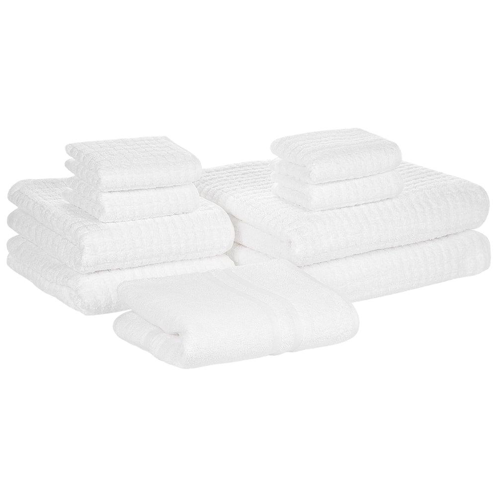Set di 9 asciugamani da bagno per gli ospiti in cotone bianco a bassa torsione e tappetino da bagno