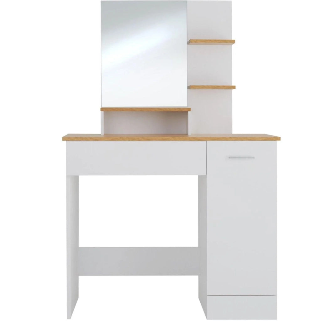 Toeletta con specchio e cassetto elegante tavolo da trucco moderno 137,5 cm bianco 08_0000240
