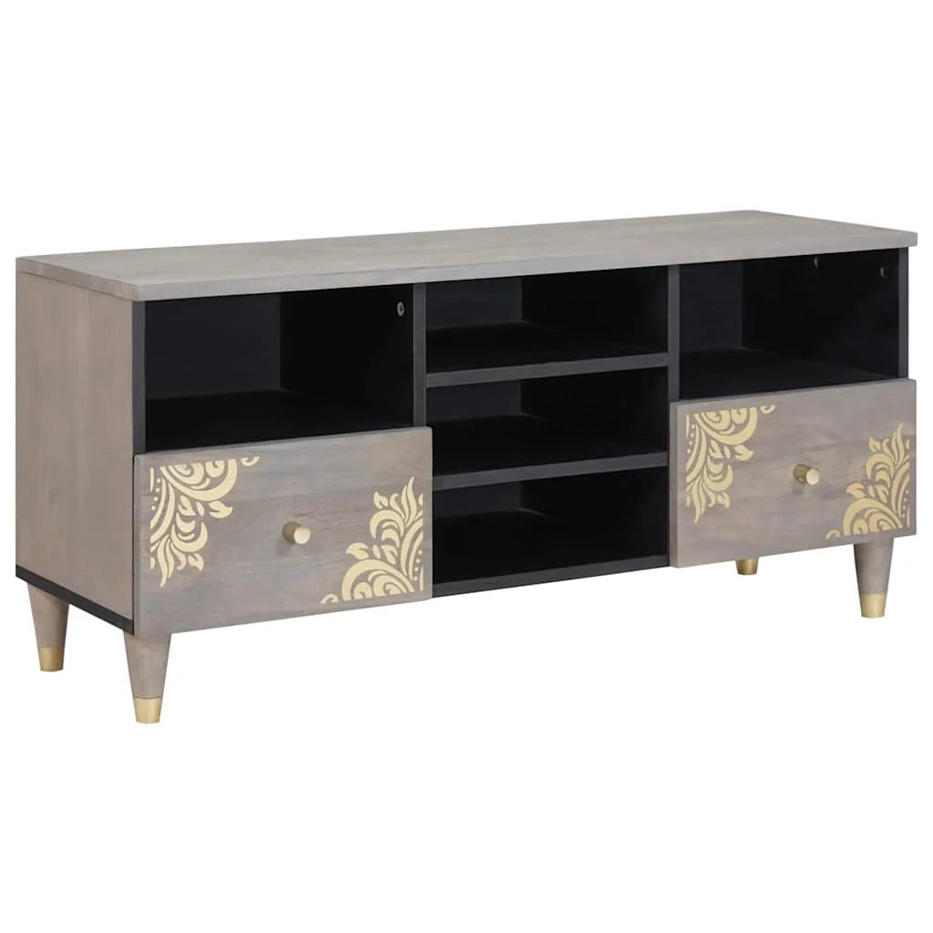 Mobile porta TV moderno con contenitore 100 x 33 x 46 cm design pratico ed elegante in legno di mango grigio 02_0057886