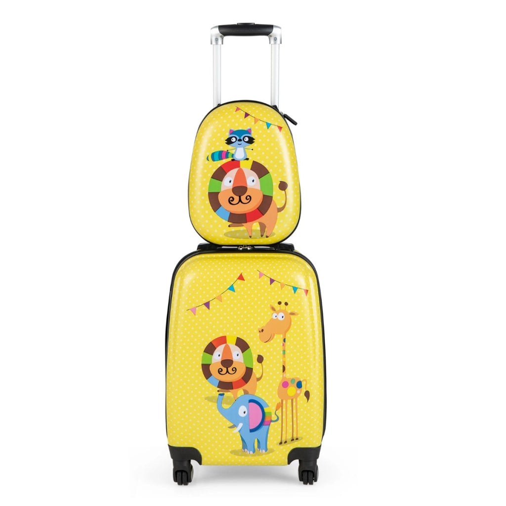 Valigie rigide con rotelle e maniglia retrattile, Set di valigie e zaini per bambini dai 3 ai 10 anni Giallo-Bagagli e borse