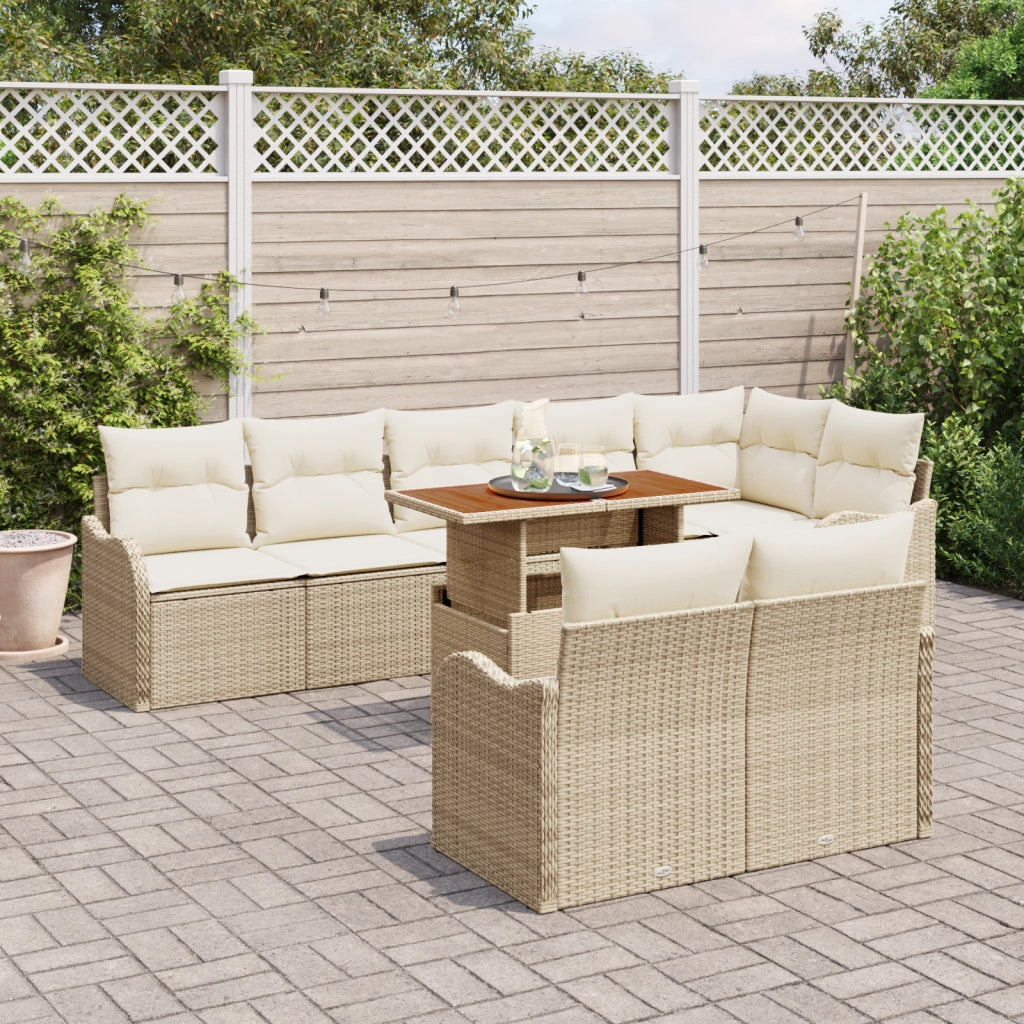Set di Divani da Giardino con Cuscini Beige Rattan Polietilene Acacia