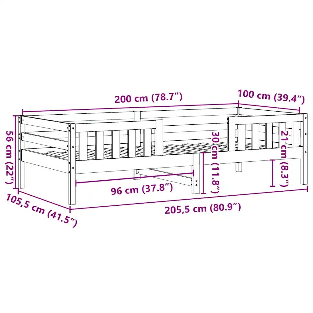 Giroletto senza Materasso 100x200 cm in Legno Massello di Pino 846970