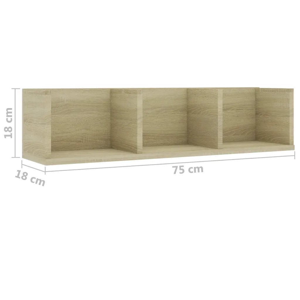 Scaffale Porta CD a Parete Rovere Sonoma 75x18x18cm Multistrato 801313