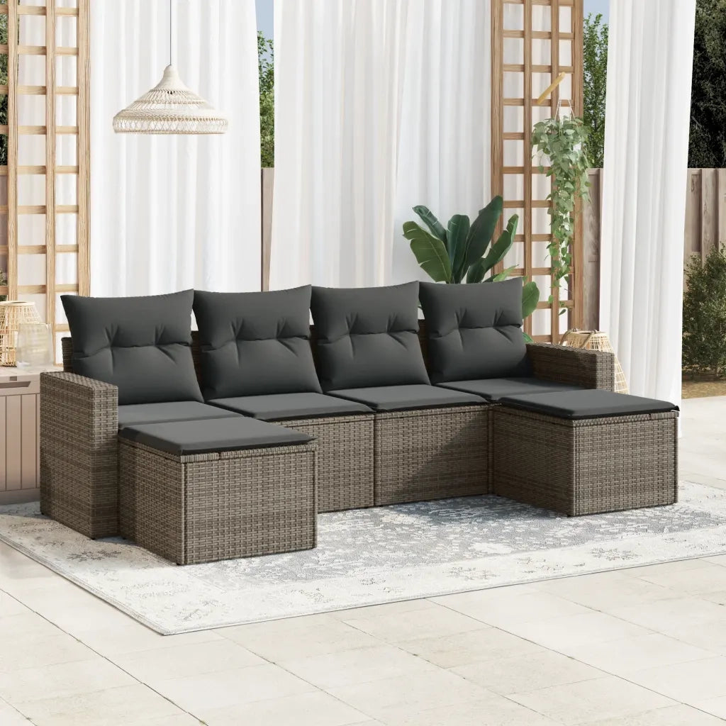 Set Divano da Giardino 6 pz con Cuscini Grigio in Polyrattancod mxl 113436