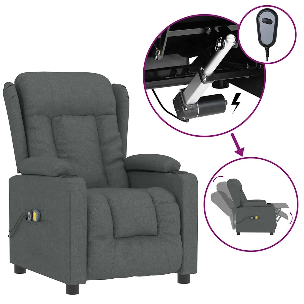 Poltrona Massaggiante | Sedia Relax Elettrica Grigio Scuro in Tessuto
