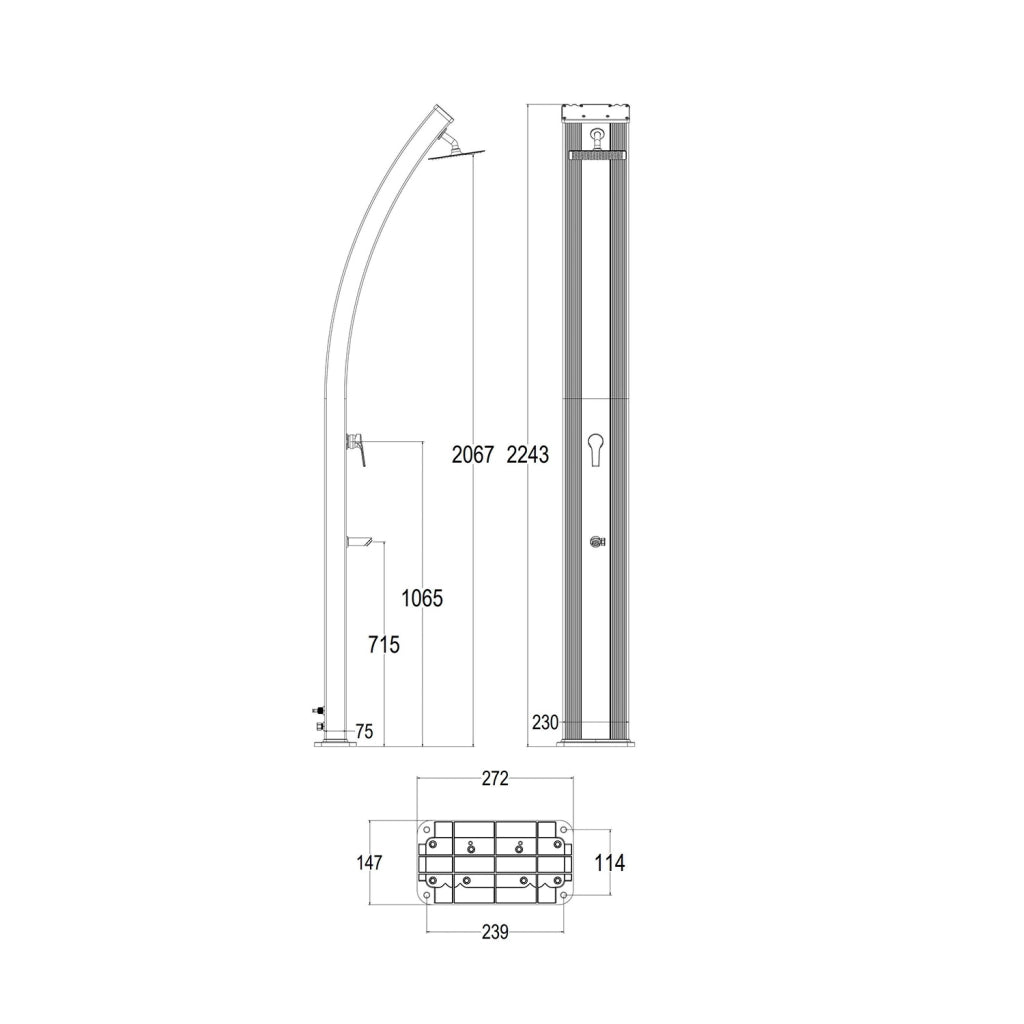STARMATRIX Doccia solare da giardino-piscina in alluminio Grigio RAL7048 con fascia effetto legno serbatoio 40 L miscelatore soffione quadrato rubinetto lavapiedi H 224 cm SS0970
