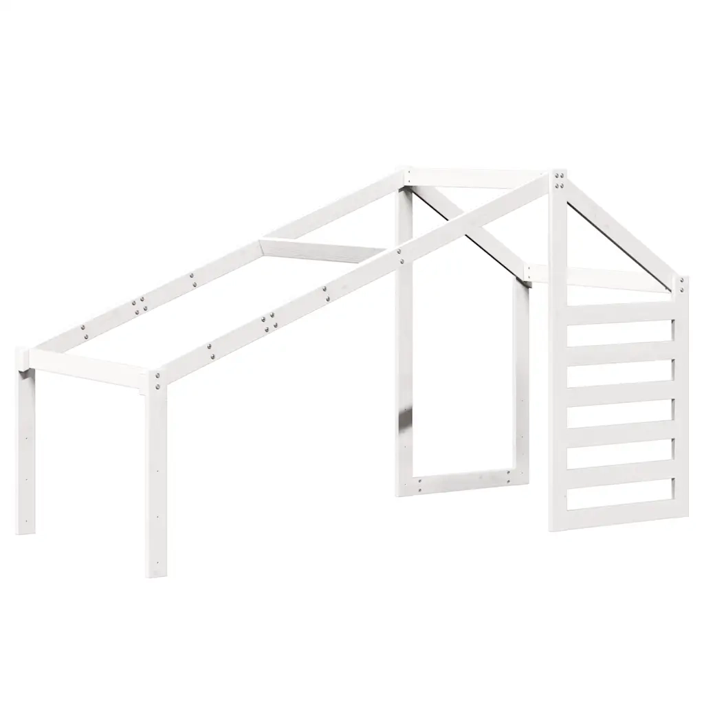 Letto singolo | Letto per adulti | Letto a Soppalco con Tetto Bianco 80x200 cm in Legno di Pino