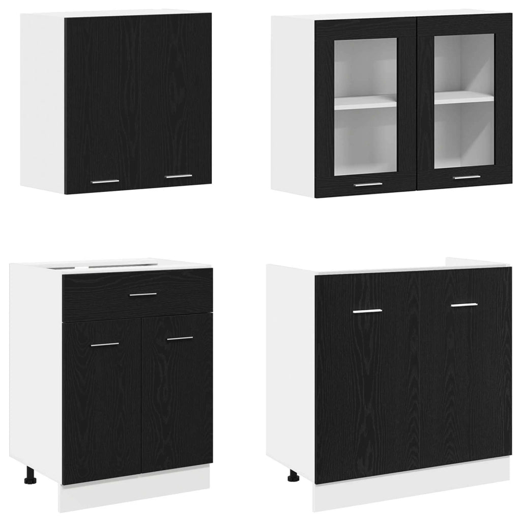 Unità Cucina Lyon 4 pcs Rovere Nero Legno ingegnerizzato 3445848