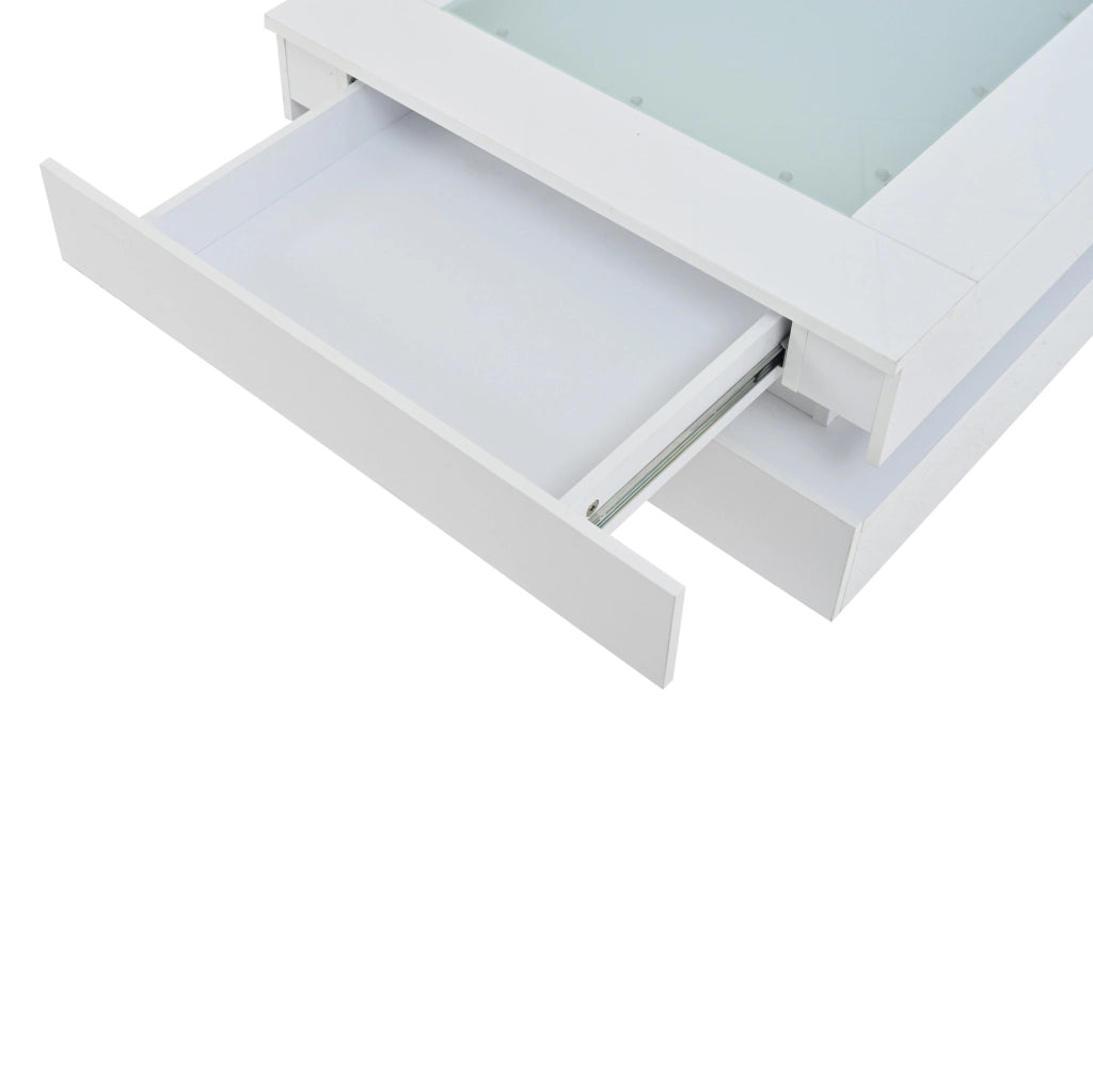 Tavolino da caffè quadrato bianco con LED e 3 cassetti