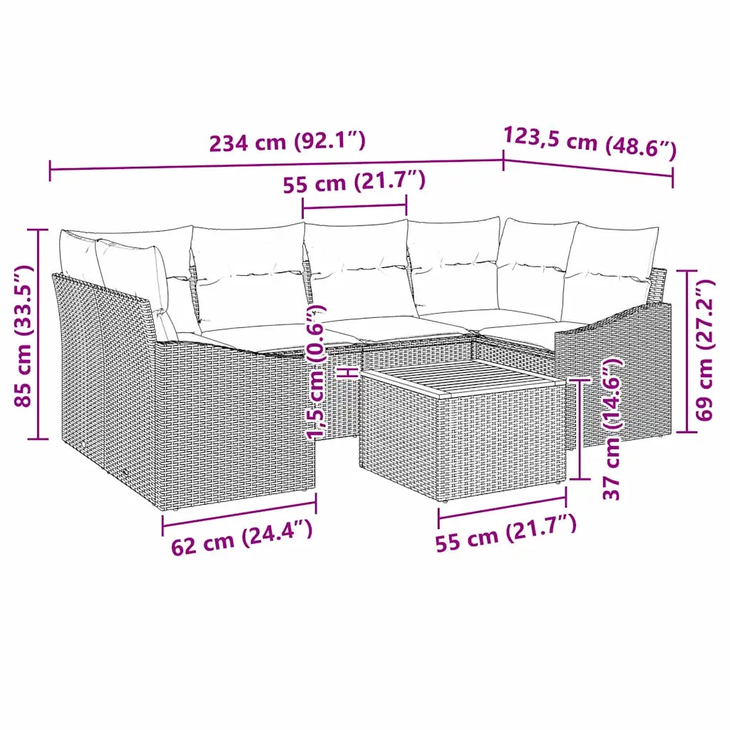 Set Divano da Giardino con cuscino 7 pcs Grigio polyrattan 3347783