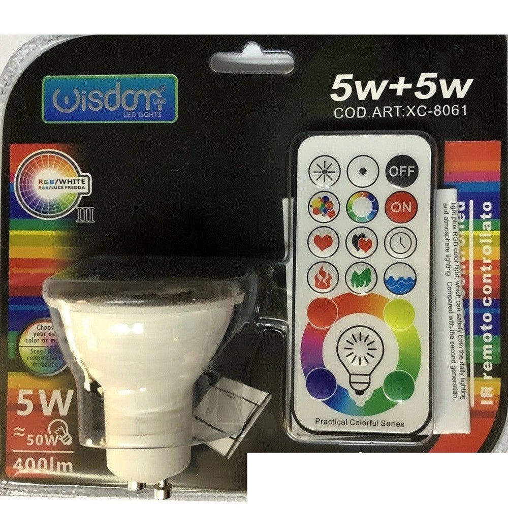 Trade Shop - Faretto Rgb+white 5w Gu10 Lampadina Led Cambiacolore Telecomando Cromoterapia -
