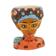 Trade Shop - Vaso Portapianta Statua Donna Con Occhiali Gialli In Ceramica Colorata 20x16x25hcm 9013649 -
