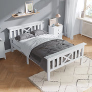 OKWISH Letto Singolo con Cassetti 90×200 cm, Letto con Testiera a X, 2 Cassetti e Doghe Integrate, senza Materasso, Bianco