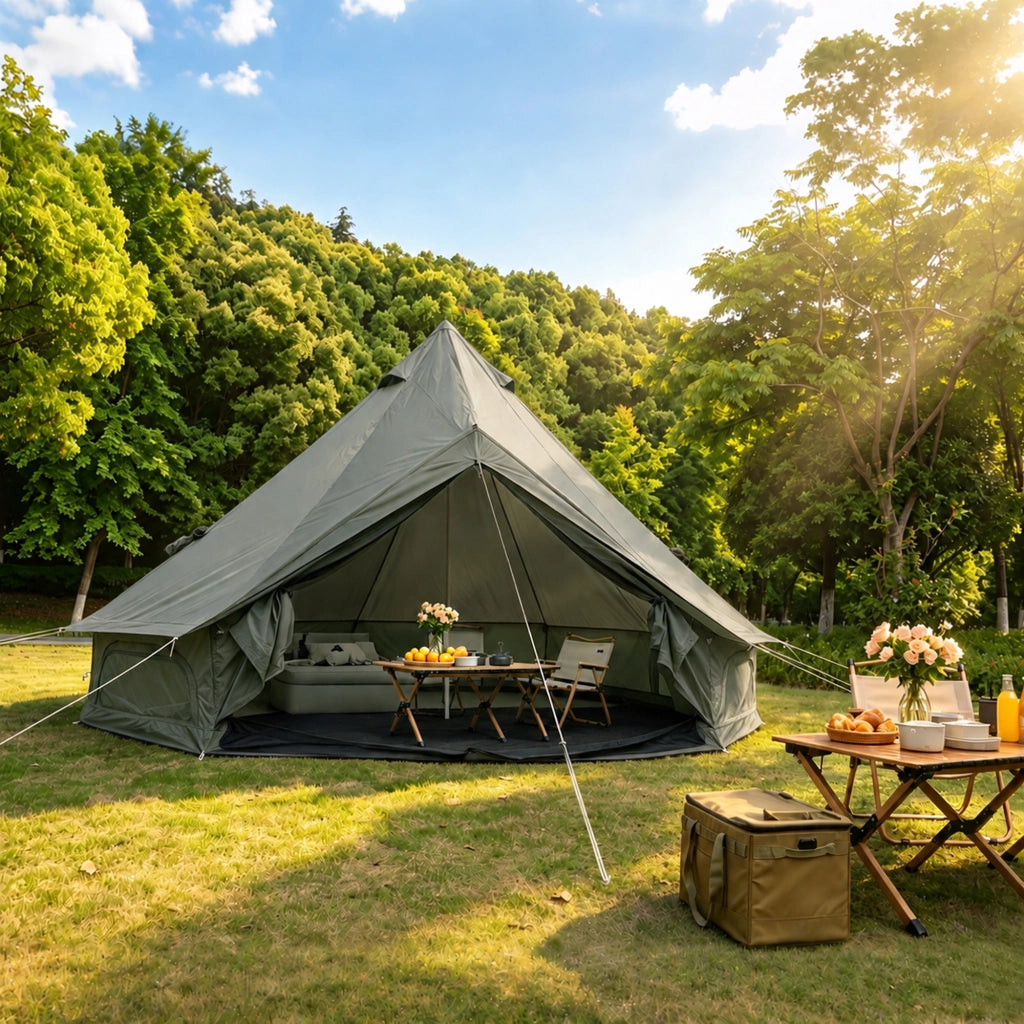 Tenda da campeggio a campana per 4-8 persone in poliestere verde scuro 400 × 400 × 250 cm