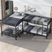 OKWISH Letto a Castello 90×200 cm e 140×200 cm, Letto 3 Posti con Scala a 3 Gradini e Rete a Doghe, senza Materasso, Nero