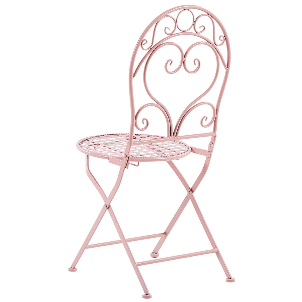 Set da esterno di 2 sedie con schienale a volute in metallo verniciato a polvere rosa
