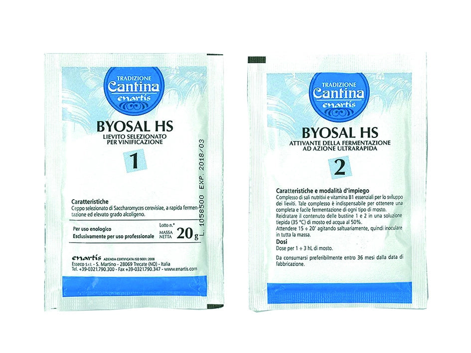 LIEVITO SELEZIONATO + ATTIVANTE DI FERMENTAZIONE GR.20 BYOSAL HS- - gr.20 lievito + gr.20 attivante - 10 pezzi ESSECO