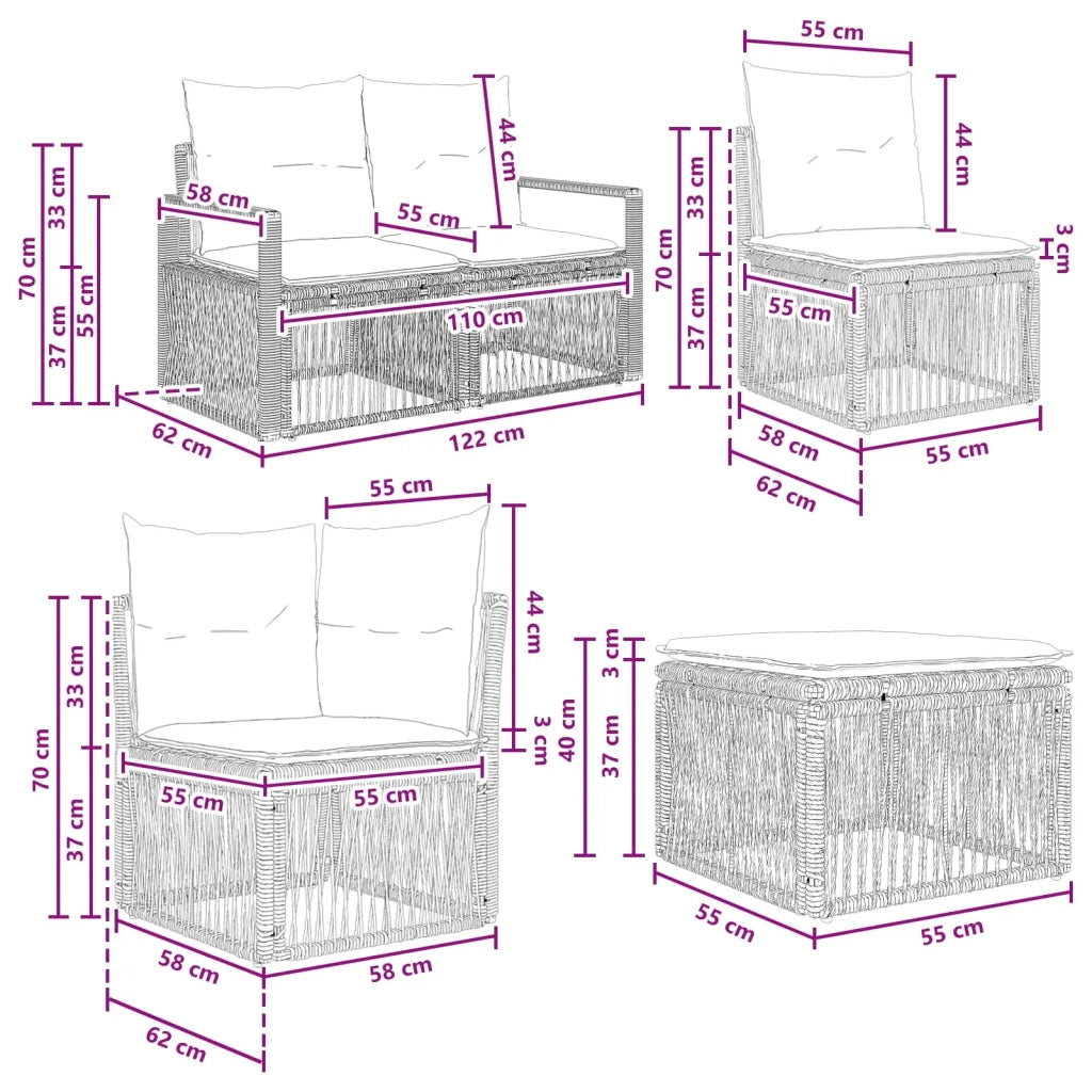 Set Divano da Giardino 6 pcs Nero polyrattan 3435778