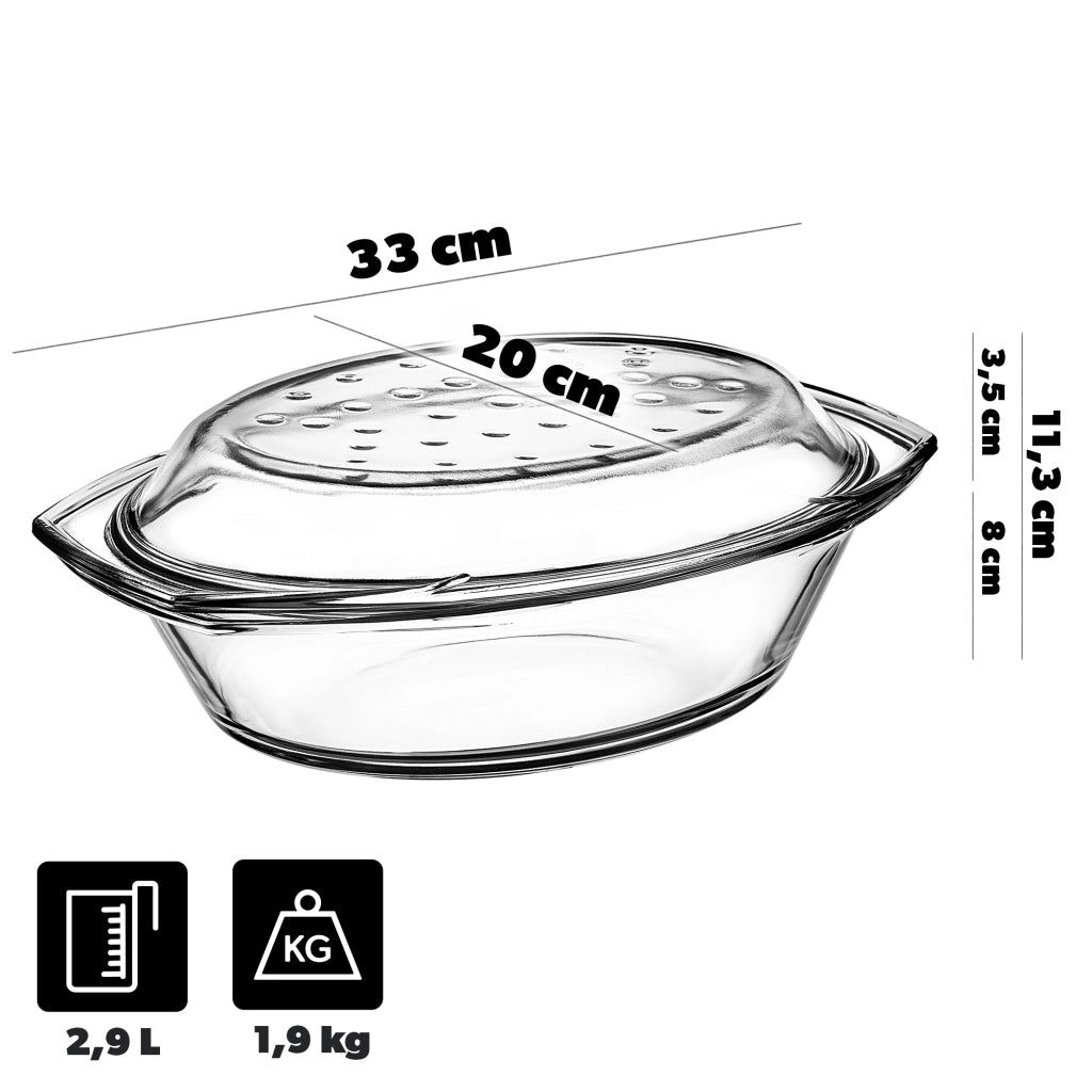 Teglia ovale in vetro KADAX con coperchio, 2,9 L