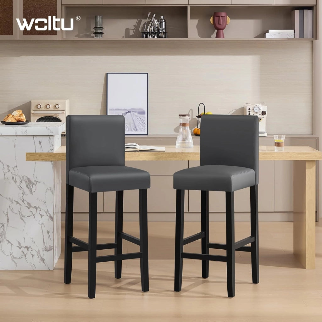 Sgabello da Bar con Schienale Poggiapiedi Sedie da Pranzo Imbottita Sedia Alta per Ristorante Cucina Legno+PVC Grigio 2 Pezzi