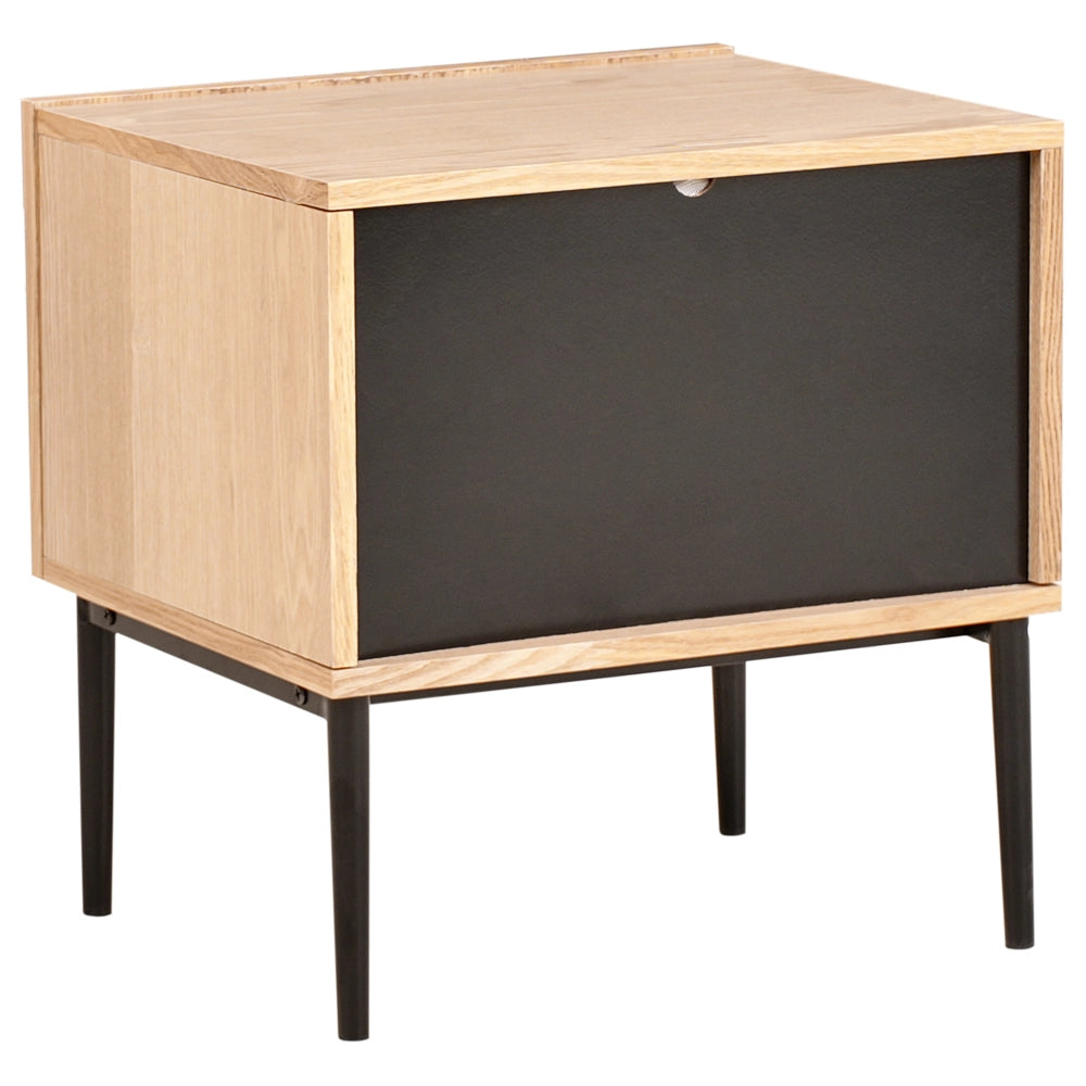 Comodino in legno di frassino naturale MDF a coste Comodino per camera da letto 1 cassetto Moderno