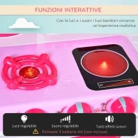 Cucina Giocattolo per Bambini con 38 Accessori Inclusi, con Luci e Suoni Realistici, 78x29x87 cm, Rosa