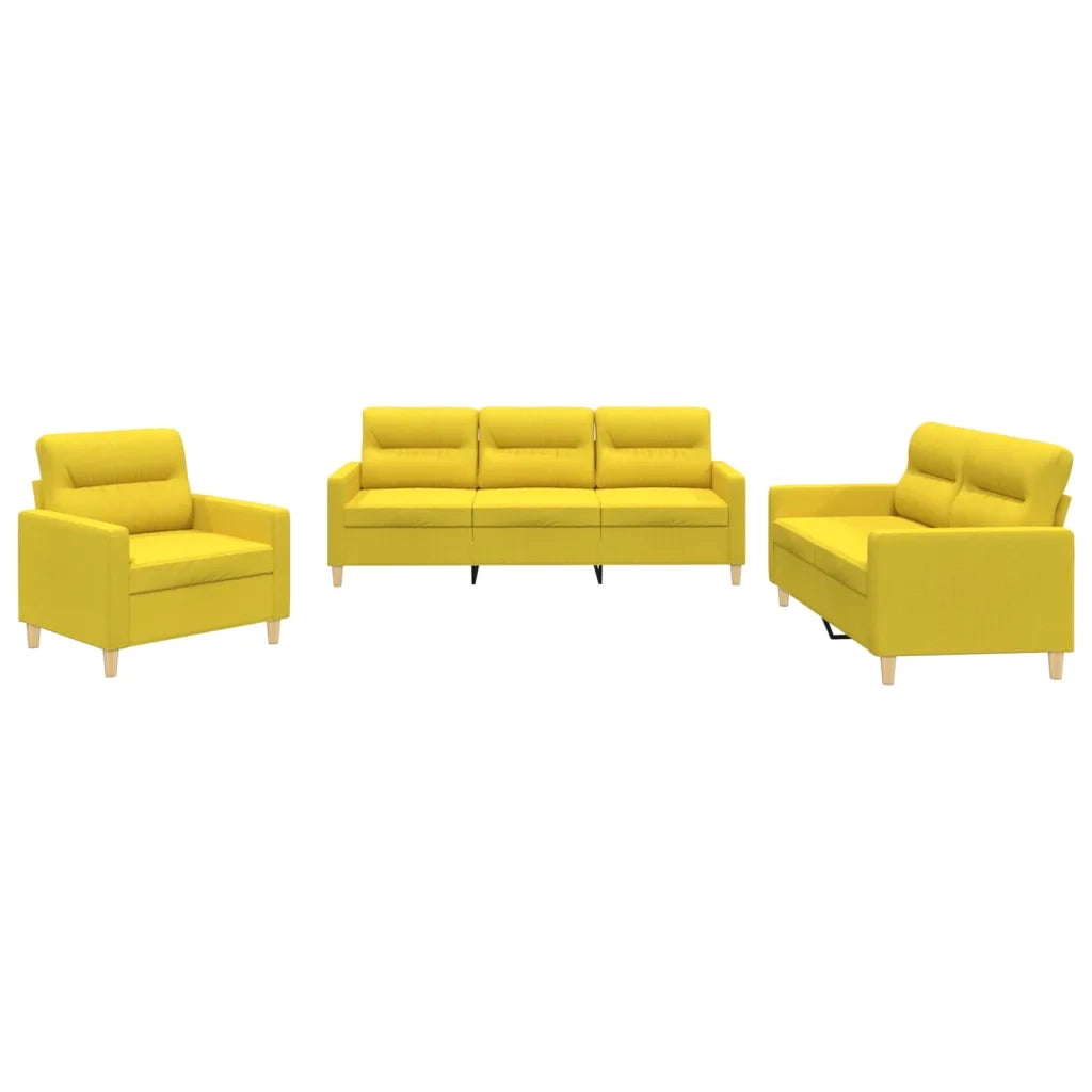 Set di Divani 3 pz con Cuscini Giallo Chiaro in Tessuto 3201541