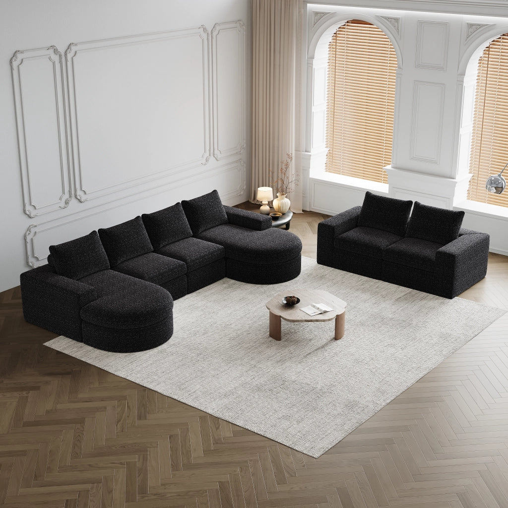Divano Modulare Angolare con Chaise Longue ¨C MINIMAL ¨C Chenille, 2 Posti