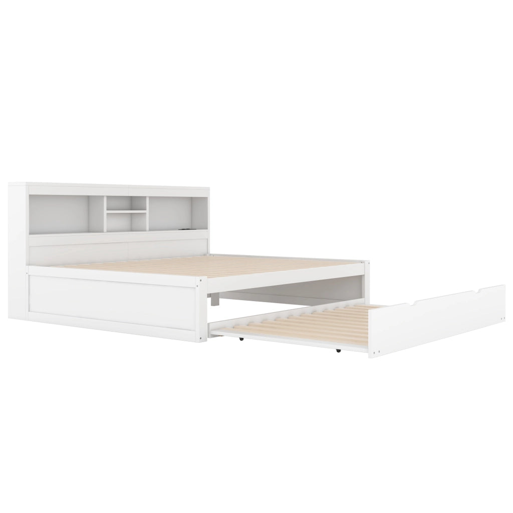 Divano letto / daybed 140x200 cm con illuminazione ambientale, presa e USB, vano laterale e letto estraibile, bianco