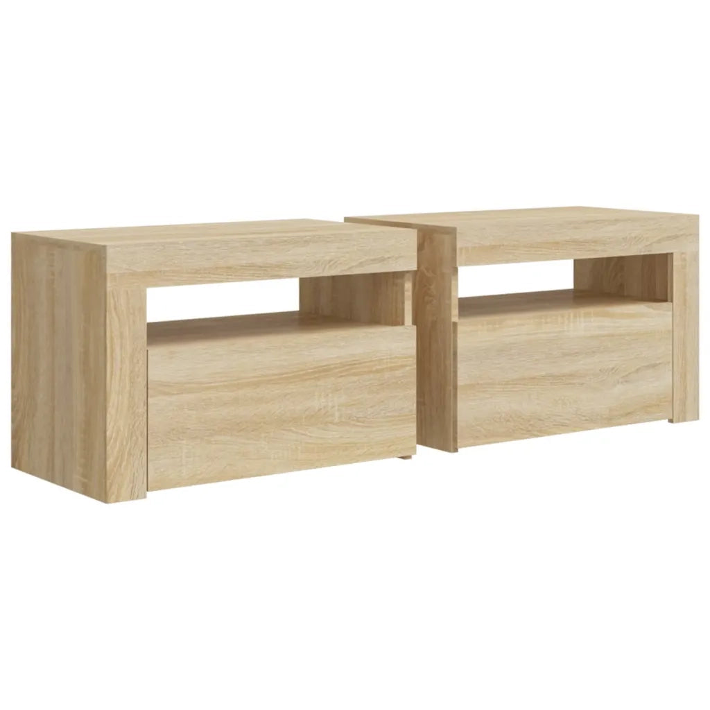 Comodini 2 pz con Luci LED Rovere Sonoma 60x35x40 cm 3080737