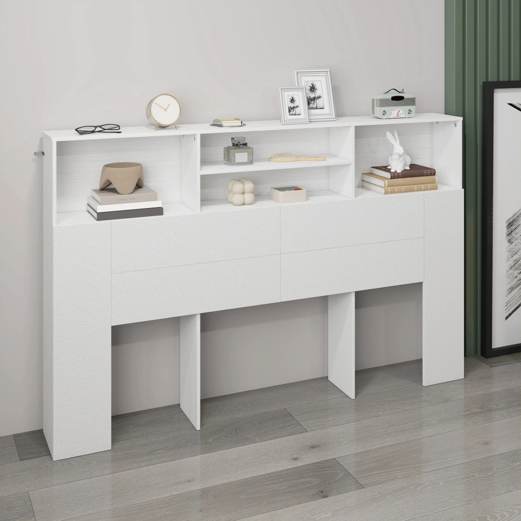 Testiera con cassetti e contenitore ¨C zephmum ¨C bianco 160x20.2x108.2 cm
