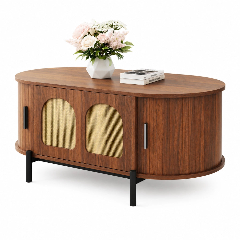 Tavolino da salotto 100x50x40 cm; ante scorrevoli e spazio contenitivo; MDF; noce