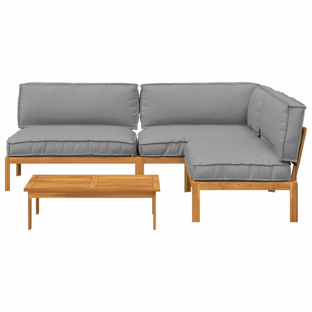 Set di divani con cuscino 4 pcs Grigio Legno di Acacia Massello