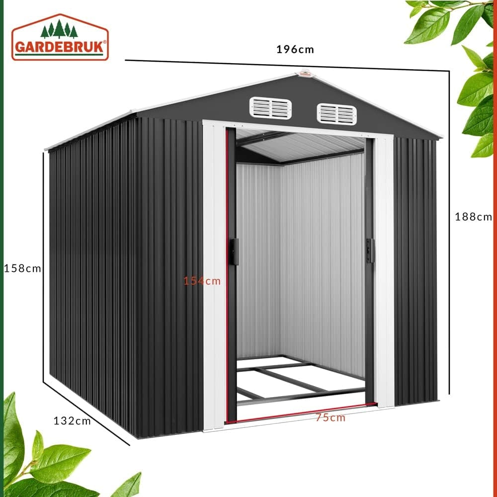 Capanno da Giardino XL 2m² Fondamenta 200x135x190cm Porta Scorrevole Rimessa per Attrezzi da Esterno 4m³