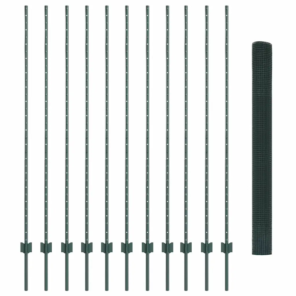 vidaXL Recinzione con pali. Verde 1.5 x 10 cm Acciaio