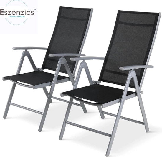 Set di sedie da giardino pieghevoli - 2 pezzi - in alluminio - schienale regolabile - carico massimo 120Kg - colore nero
