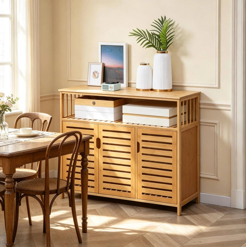 Credenza in bambù naturale 100x35x82 cm con ante