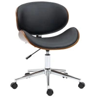Sedia da Ufficio dal Design Vintage, Altezza Regolabile, Girevole 360°, Legno di Pioppo, Rivestimento Sintetico, 53 x 53 x 77-87 cm, Nero