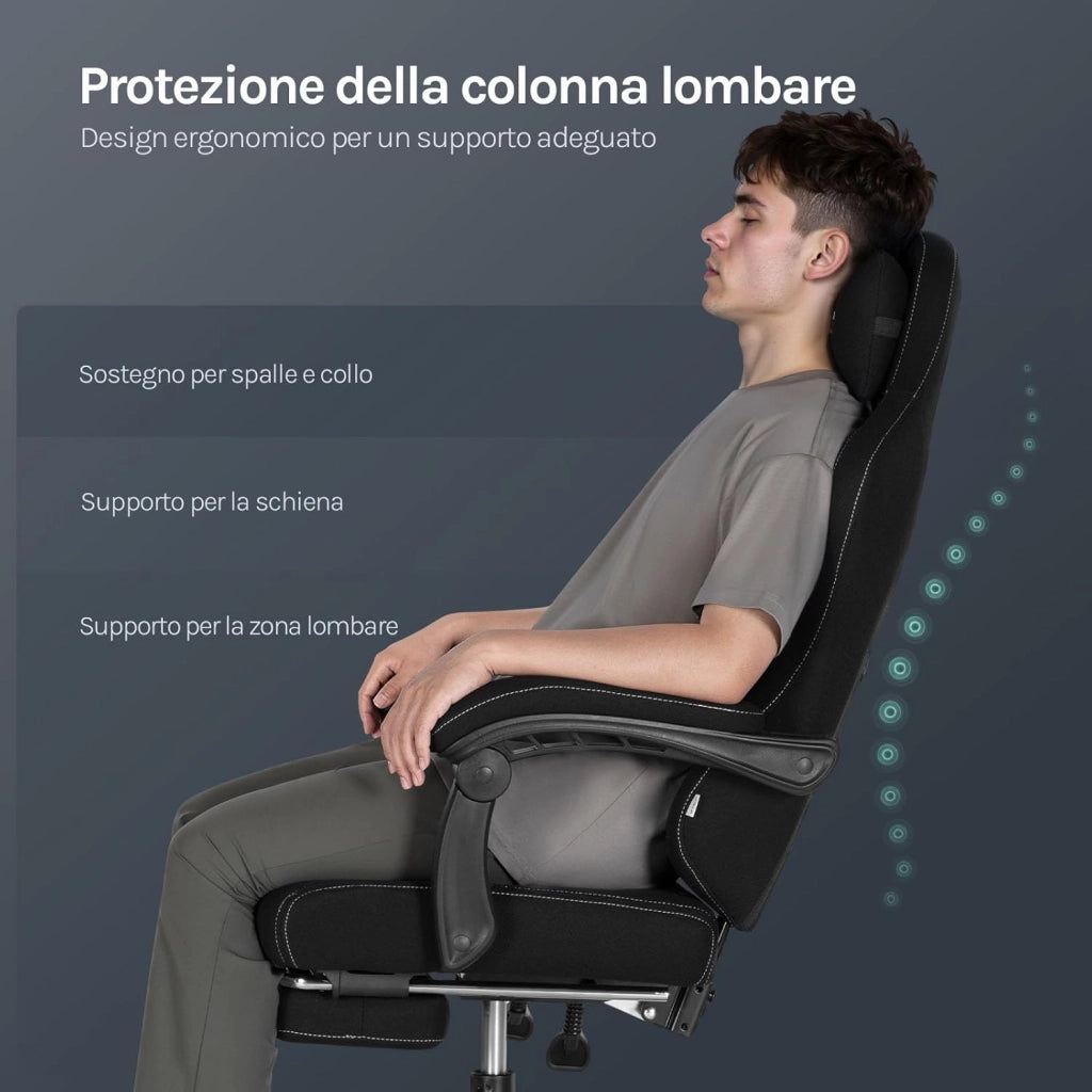 Sedia Gaming con Massaggio, Sedia da Ufficio Ergonomica Girevole Ampia Imbottita per Computer con Cuscino Lombare Massaggiante, Carico 150 Kg, Tessuto a rete, Nero+Bianco