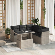 Set Divano da Giardino 6pz con Cuscini Grigio Chiaro Polyrattan