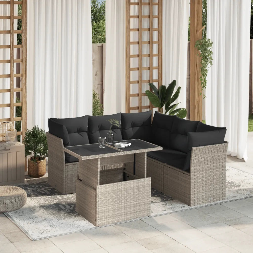 Set Divano da Giardino 6pz con Cuscini Grigio Chiaro Polyrattan