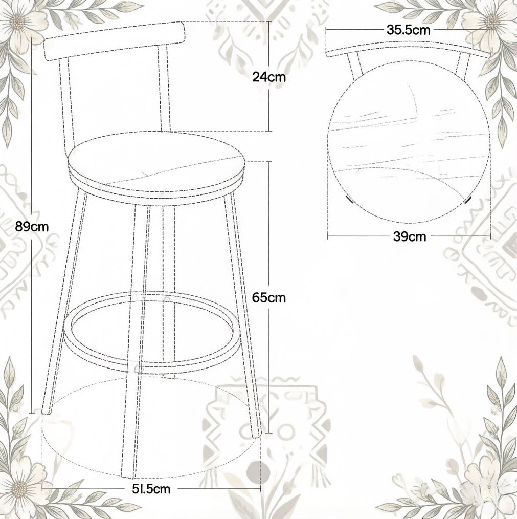 SGABELLO Bar con Schienale 65 cm Bianco MDF e Metallo Set da 2 pezzi