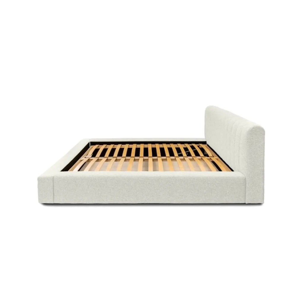Letto contenitore CERVIN – Grigio Lino naturale bouclé – 140x200 cm – Rete sollevabile – Design di alta gamma