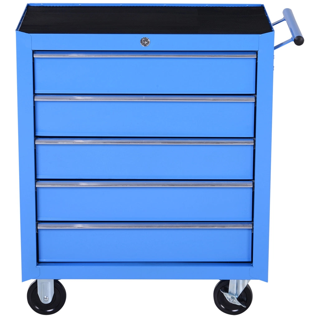 Carrello Cassettiera a 5 Cassetti con Ruote in Metallo Blu ¨C zephmum ¨C 67.5x33x77 cm