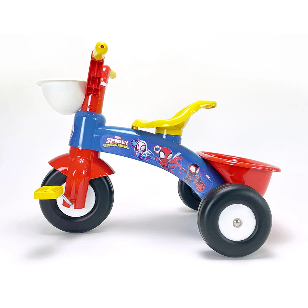 Triciclo a Pedali Primi Passi per Bambini 3 Ruote e Vano Contenitore Marvel Spidey Blu e Rosso